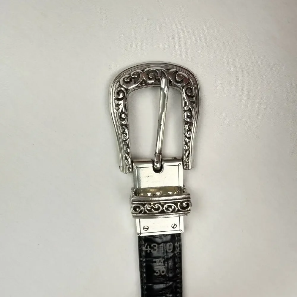 Brighton Reversible Leather Belt Red Black Croc M 30 Western Silver Tone Buckle